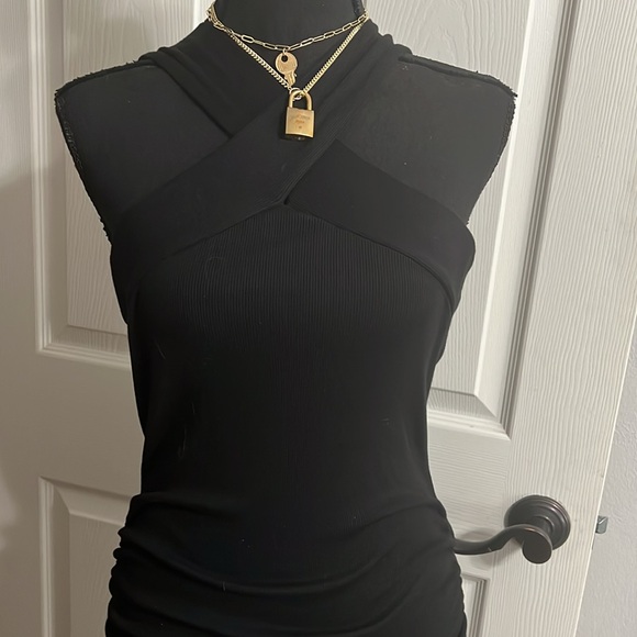 Michael Stars Opaline Black Ribbed Ruched Dress Size MP NWT - Picture 11 of 13